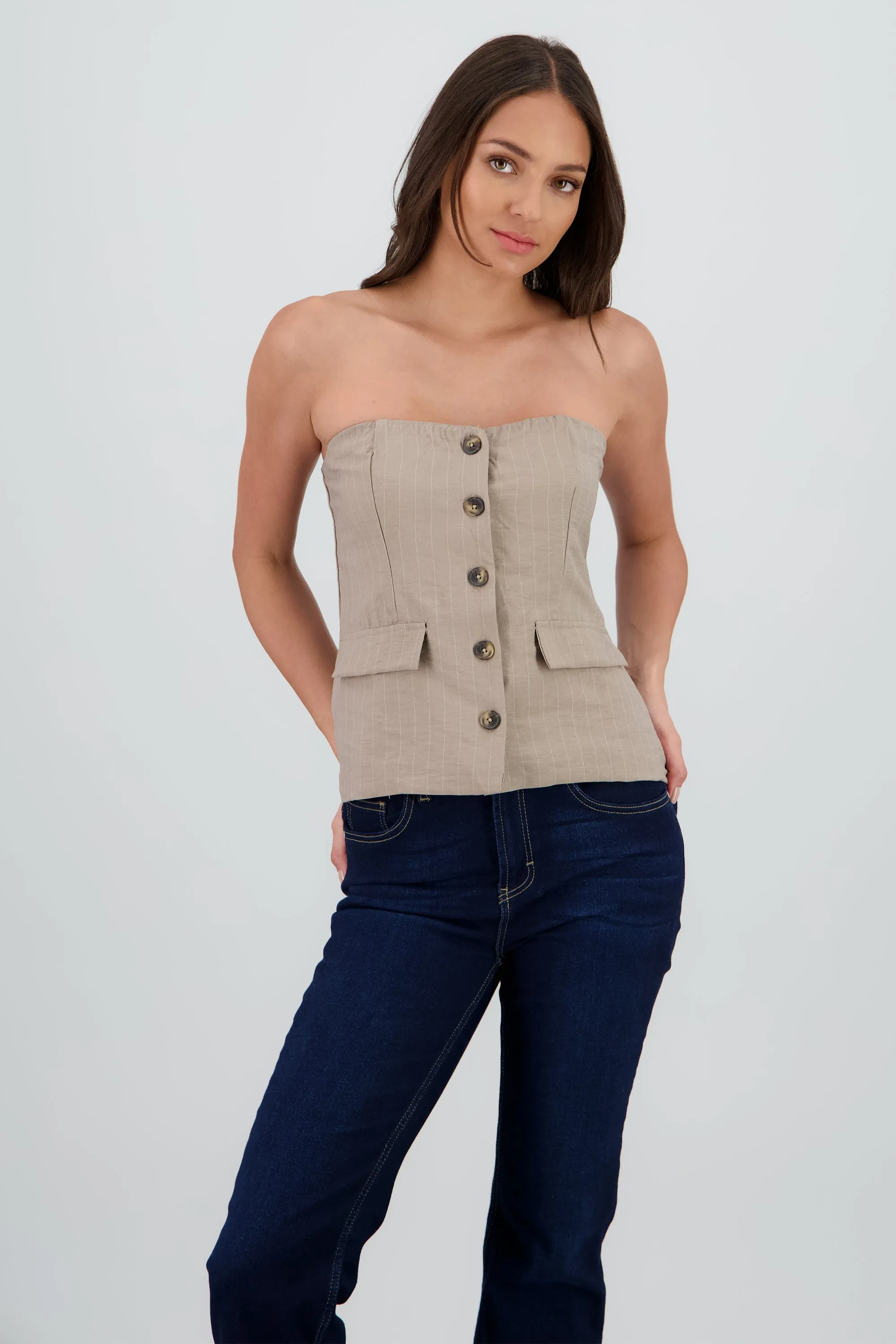 Top strapless rayas botones sold by Shasa