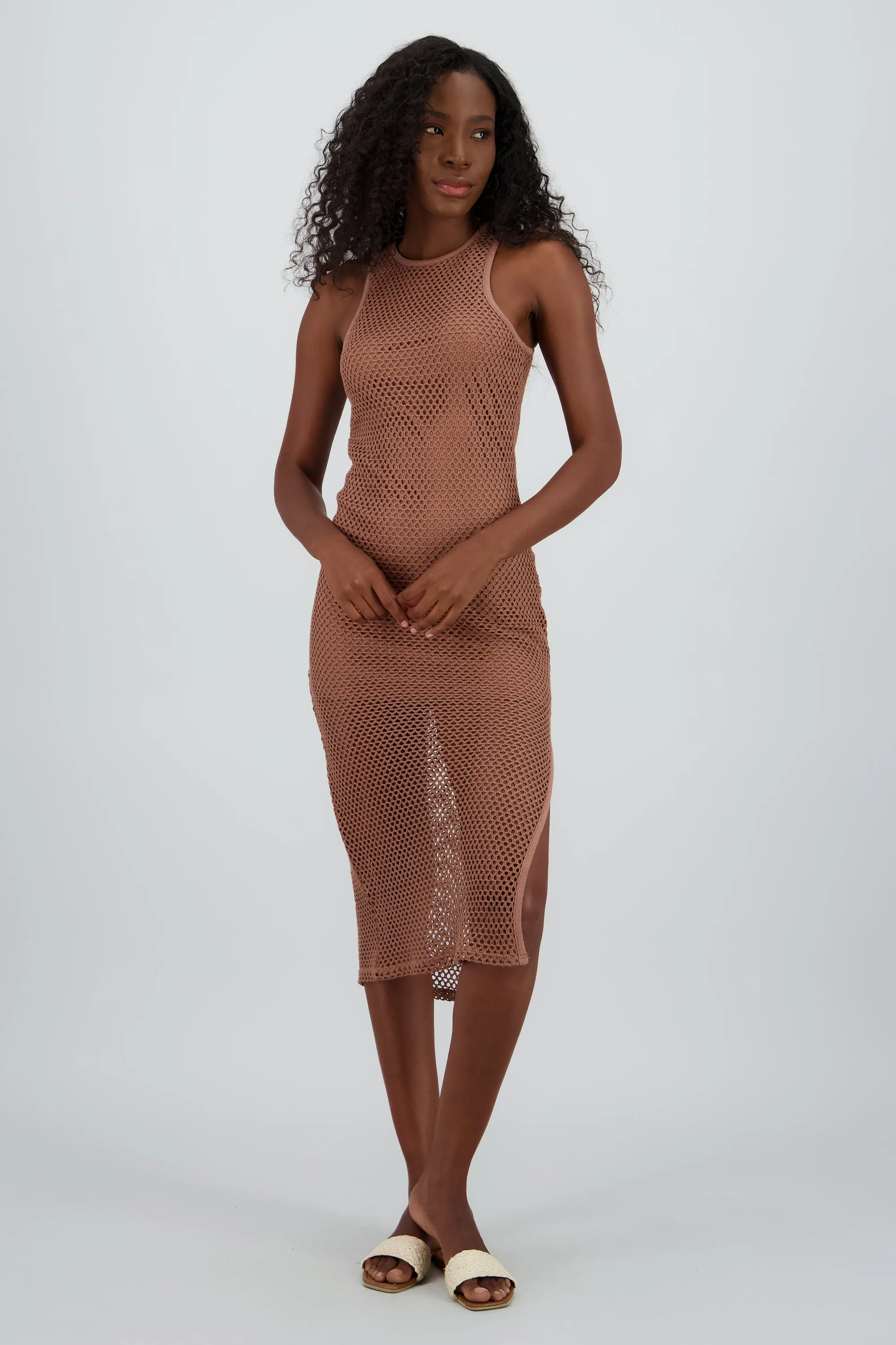 Vestido de tejido abierto con cuello redondo sold by Shasa