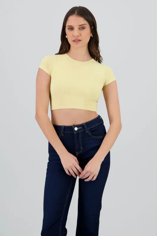 Top crop doble tela manga corta sold by Shasa
