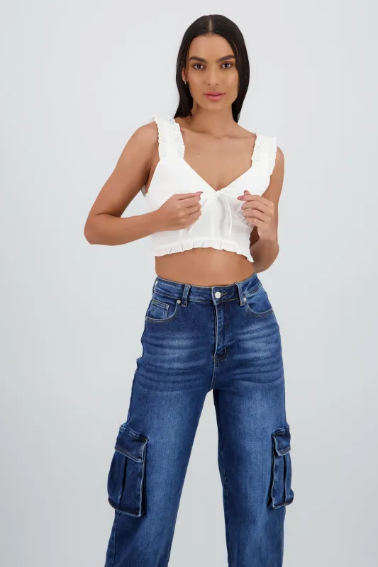 Top con olanes en tirantes y pinzas sold by Shasa