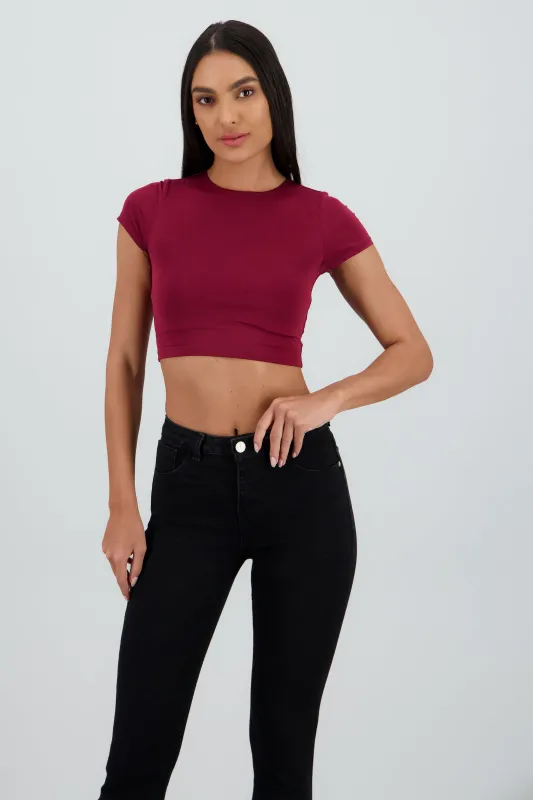 Top crop doble tela manga corta sold by Shasa