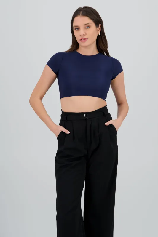 Top crop doble tela manga corta sold by Shasa