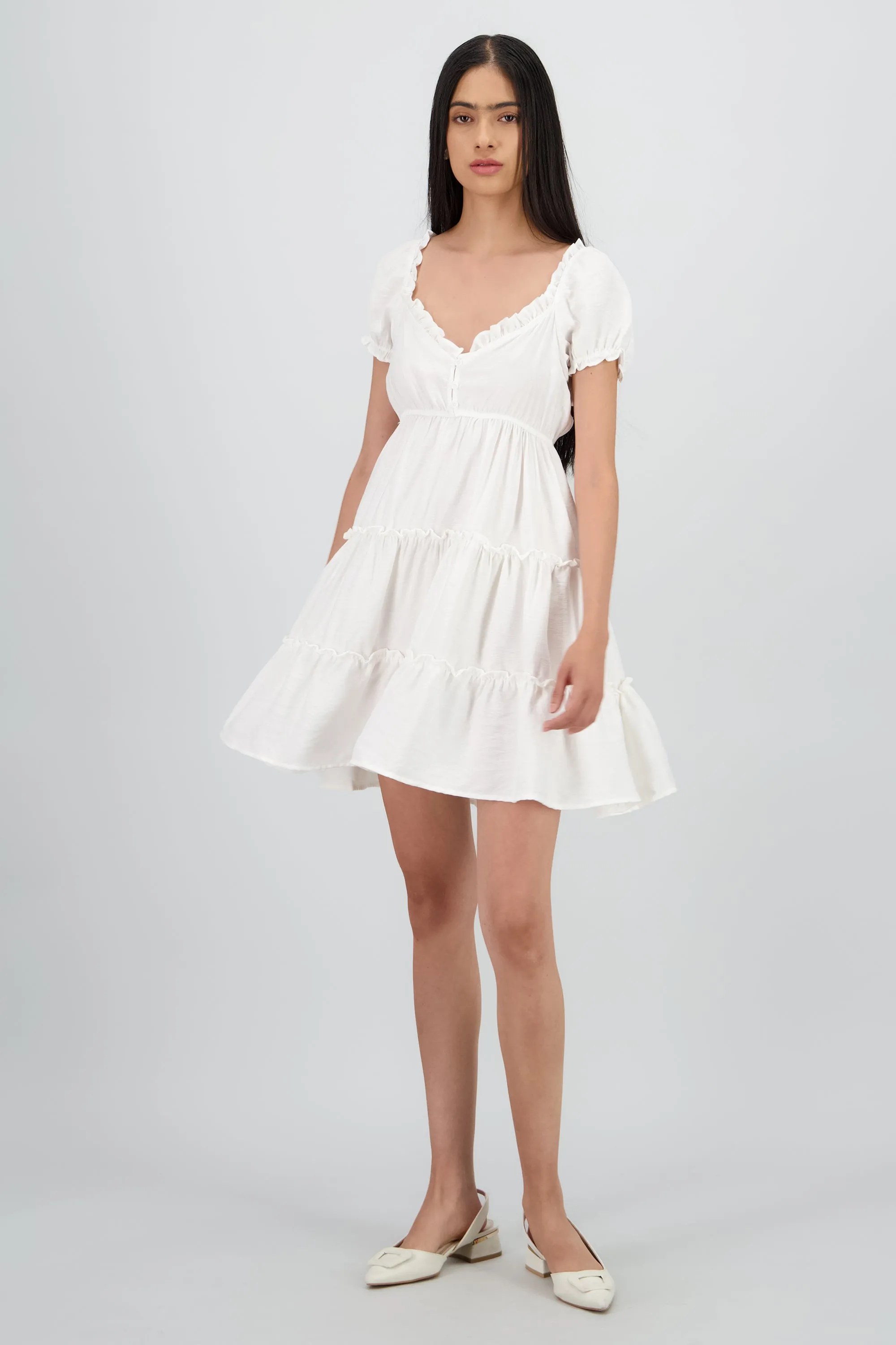 Vestido con detalle de olanes liso sold by Shasa