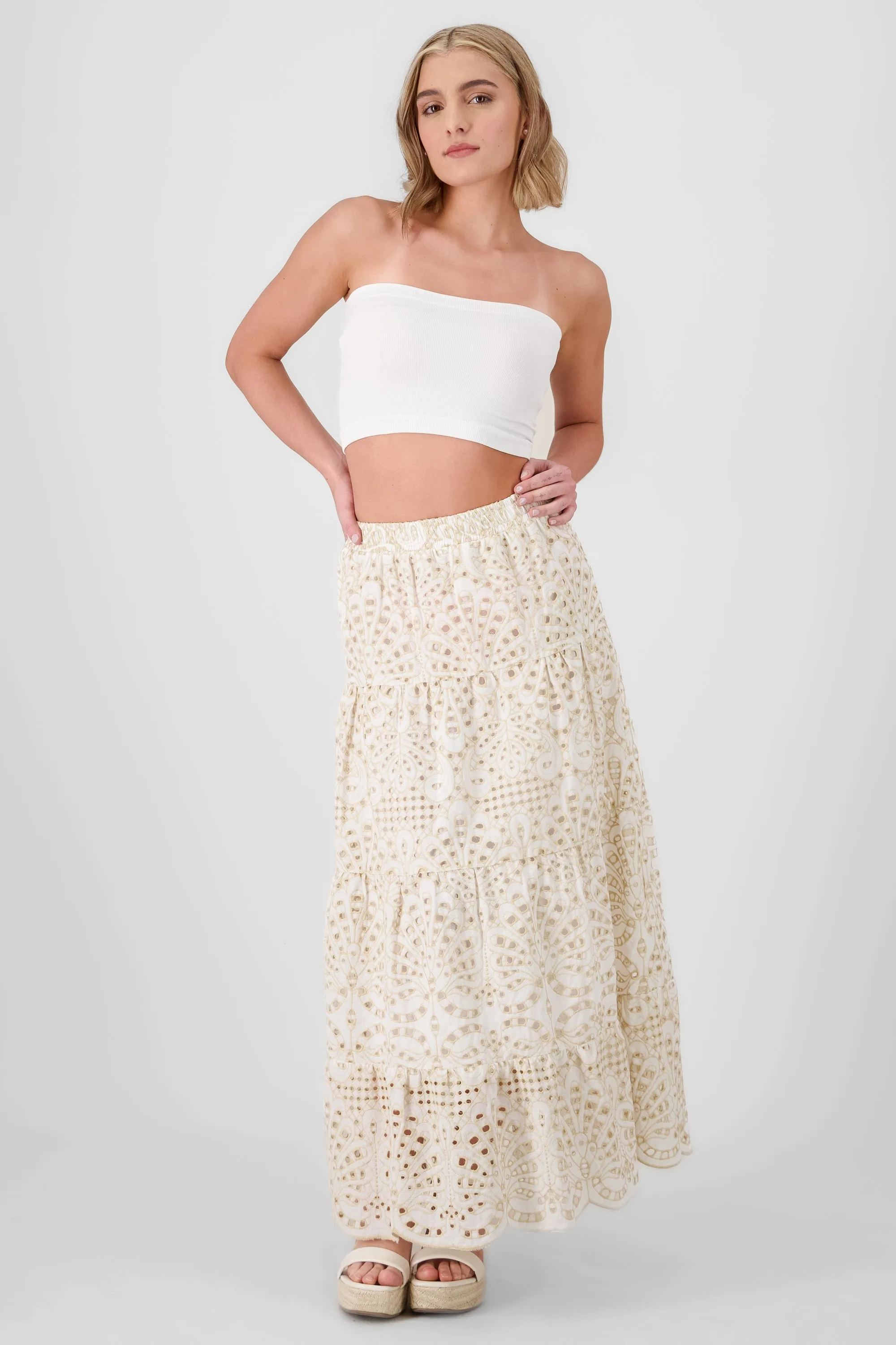 Falda maxi bordado olanes sold by Shasa