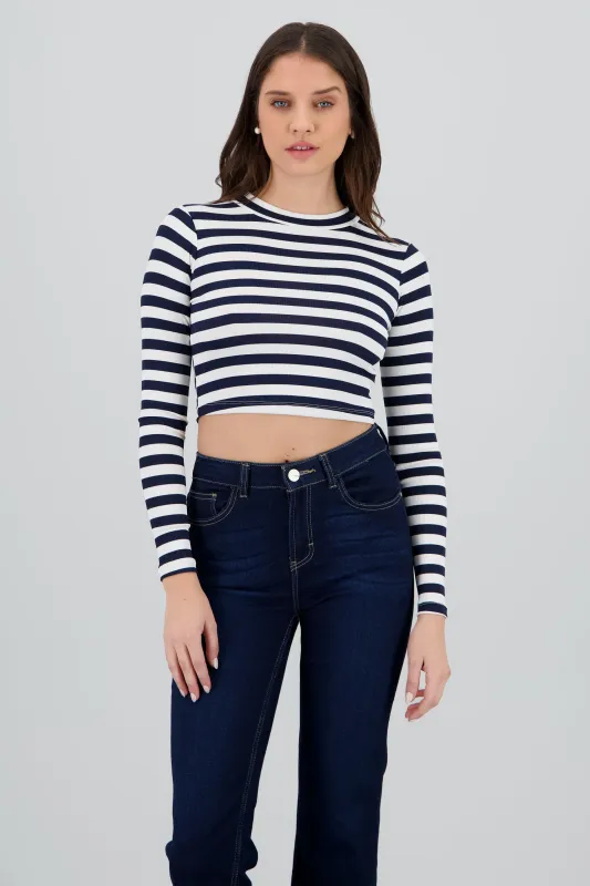 Blusa manga larga crop rayas sold by Shasa