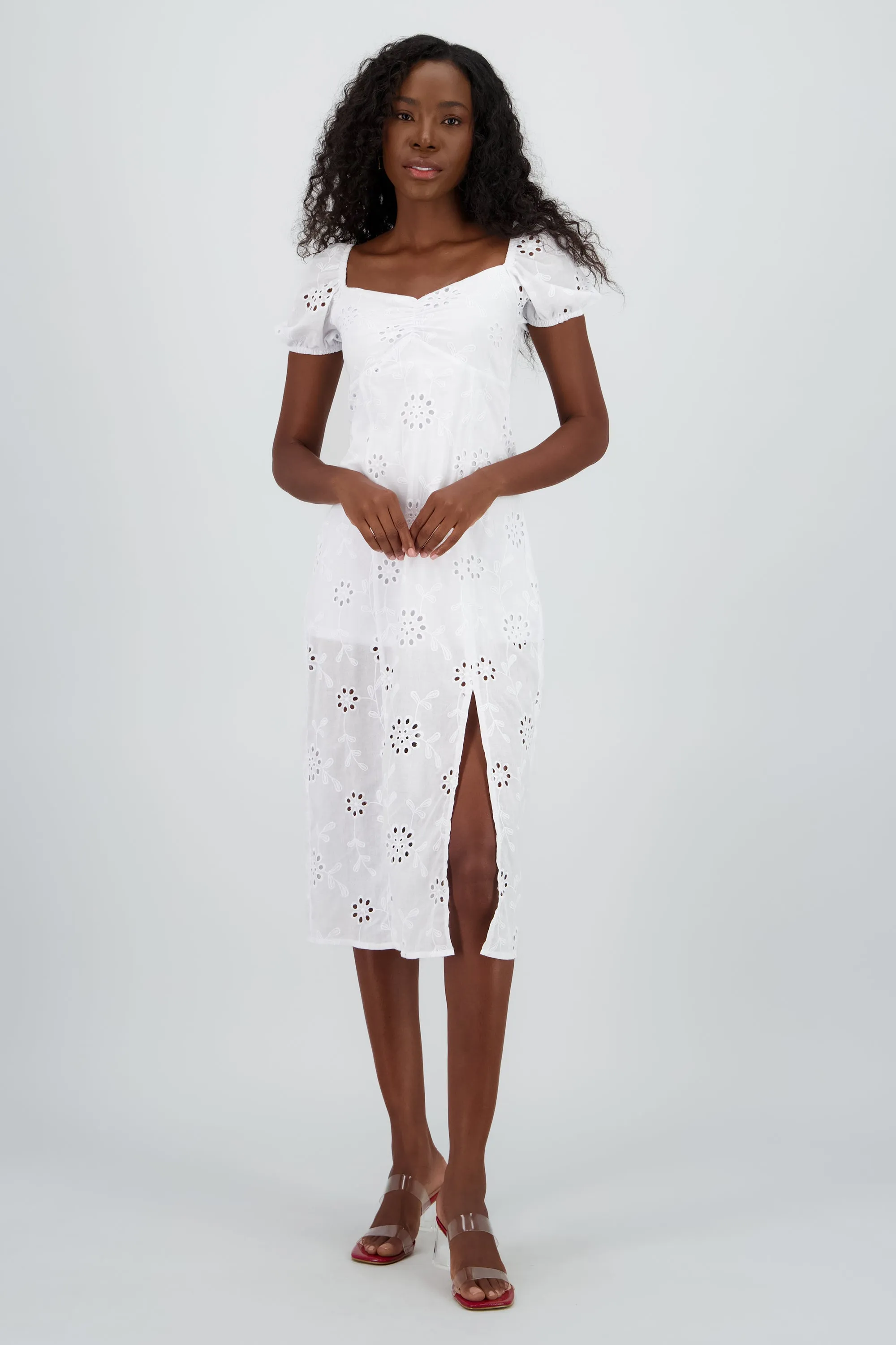 Vestido midi manga abullonada textura sold by Shasa