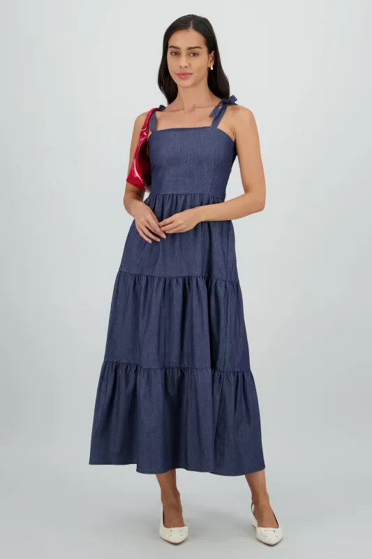 VESTIDO DENIM MIDI CON CORTES sold by Shasa