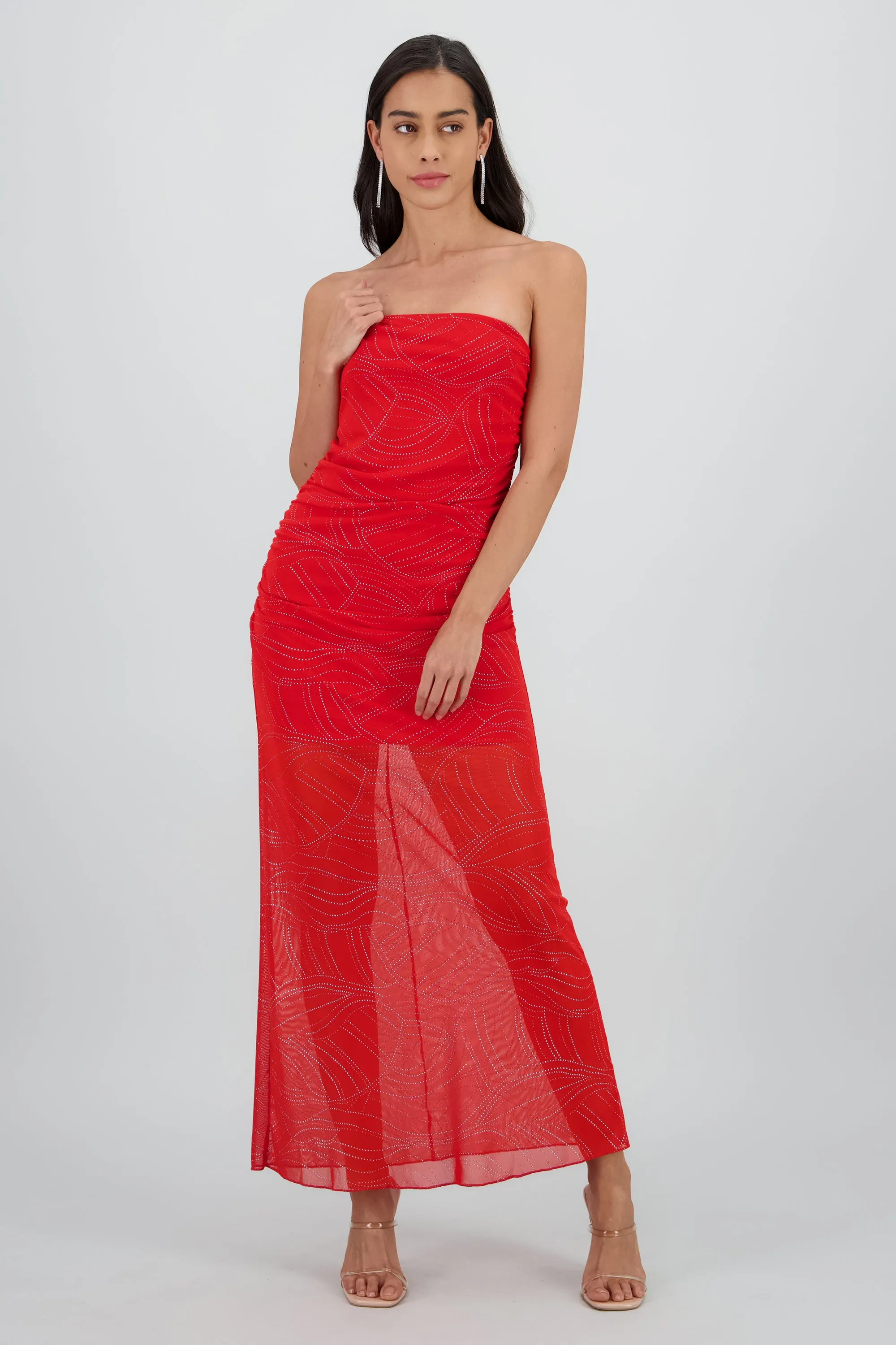 Vestido strapless midi drapeado detalle brillos sold by Shasa product image thumbnail 2