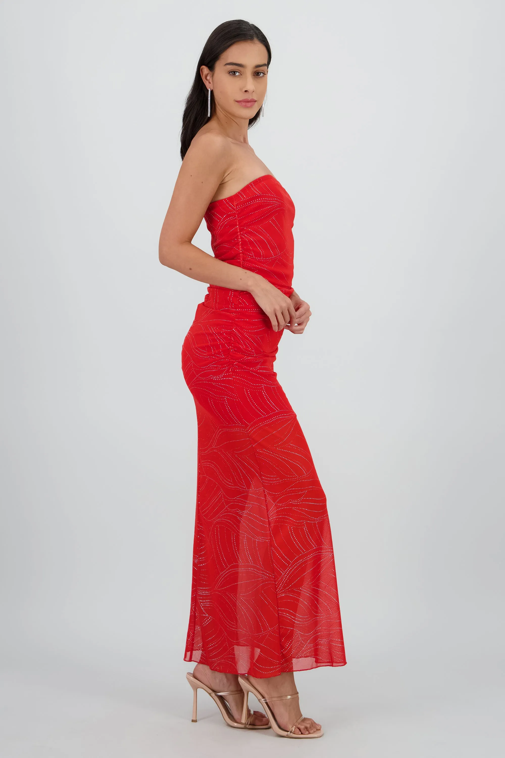 Vestido strapless midi drapeado detalle brillos sold by Shasa product image thumbnail 3