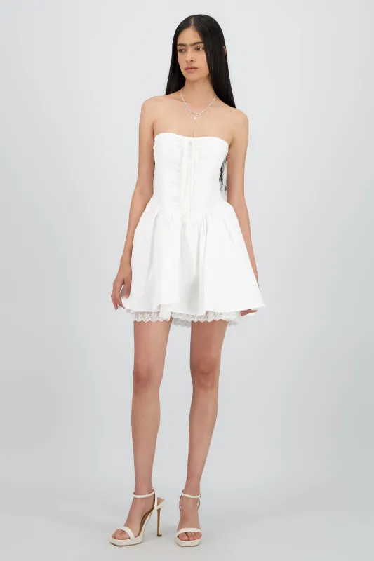 Vestido mini popelina detalle encaje corset Hypste sold by Shasa