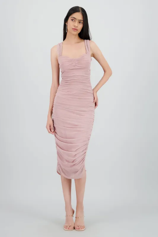 Vestido midi plisado brillos con copa sold by Shasa