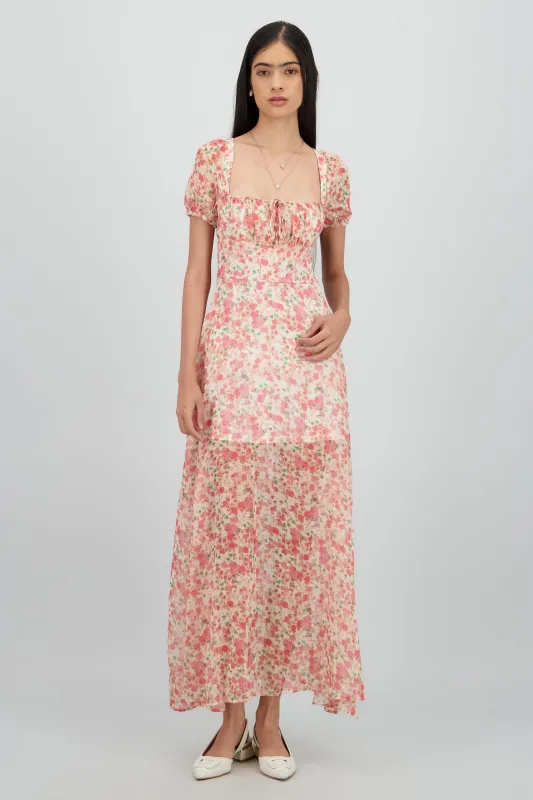 Vestido midi flores lineas lurex sold by Shasa