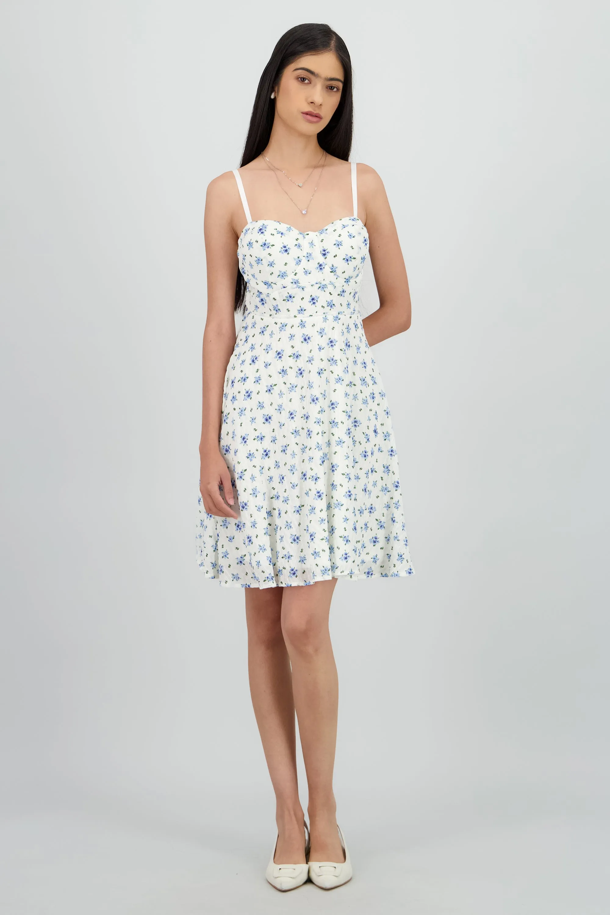 Vestido mini con copas de textura y flores sold by Shasa