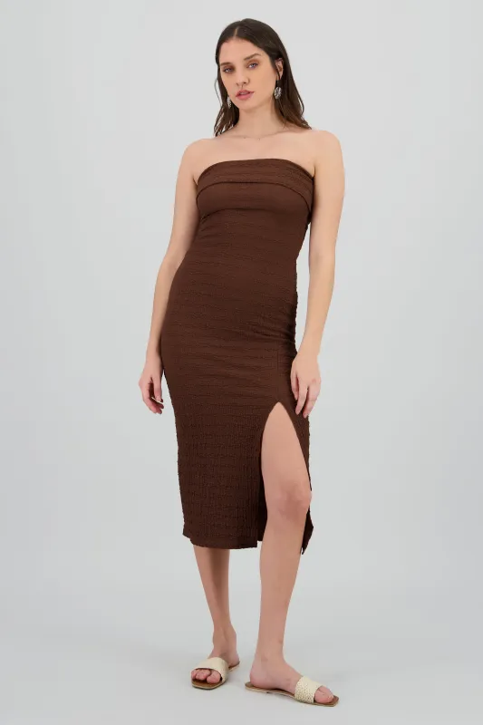 Vestido strapless doble de textura sold by Shasa