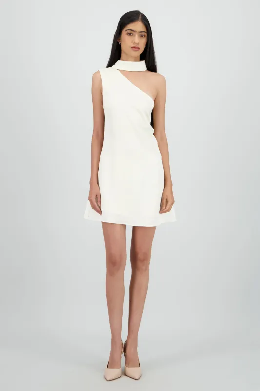 Vestido mini satin un hombro con bufanda sold by Shasa