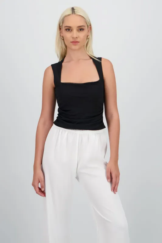 Top crop sin manga mesh sold by Shasa