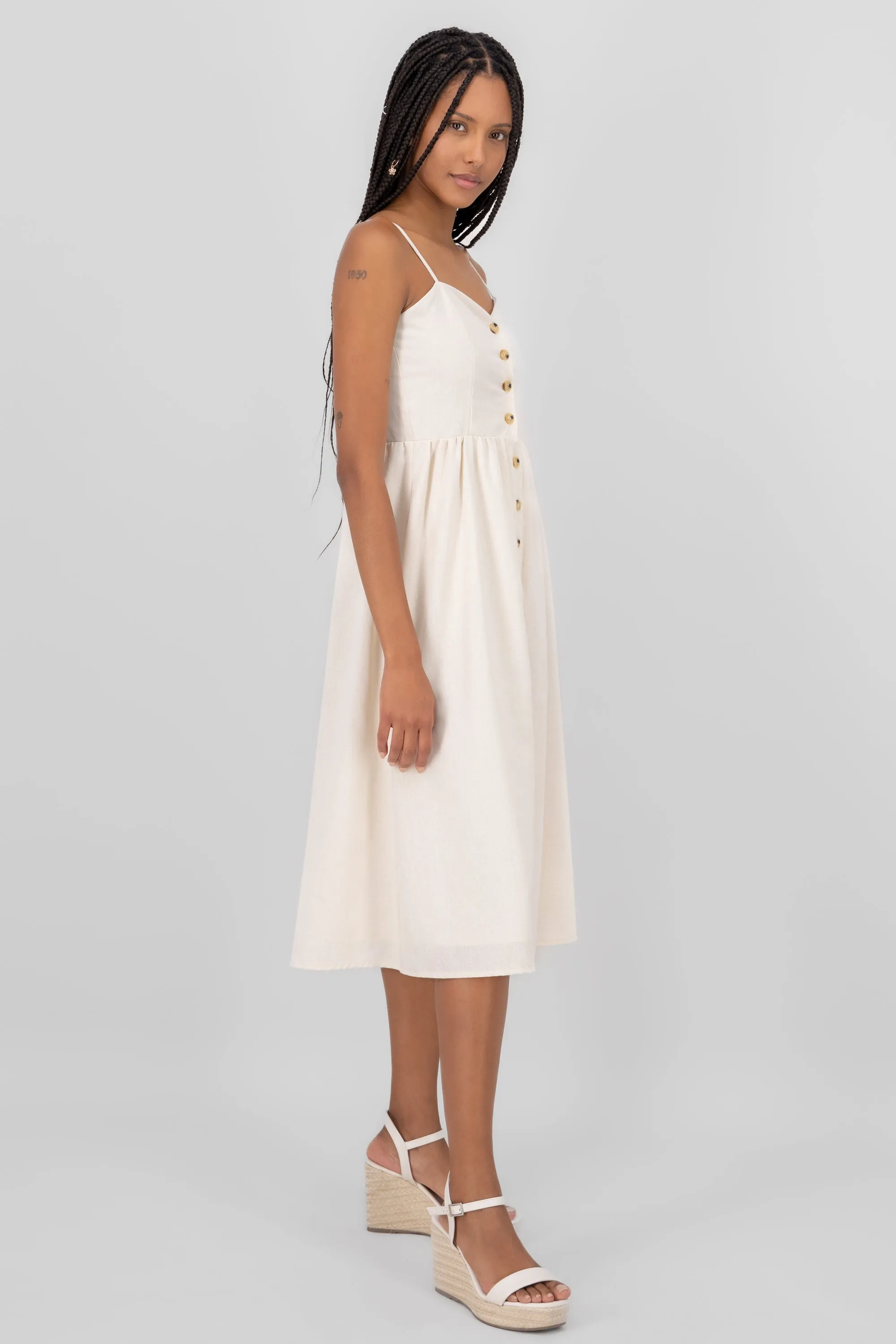 Vestido midi lino con botones tirante delgado Hyps sold by Shasa product image thumbnail 3