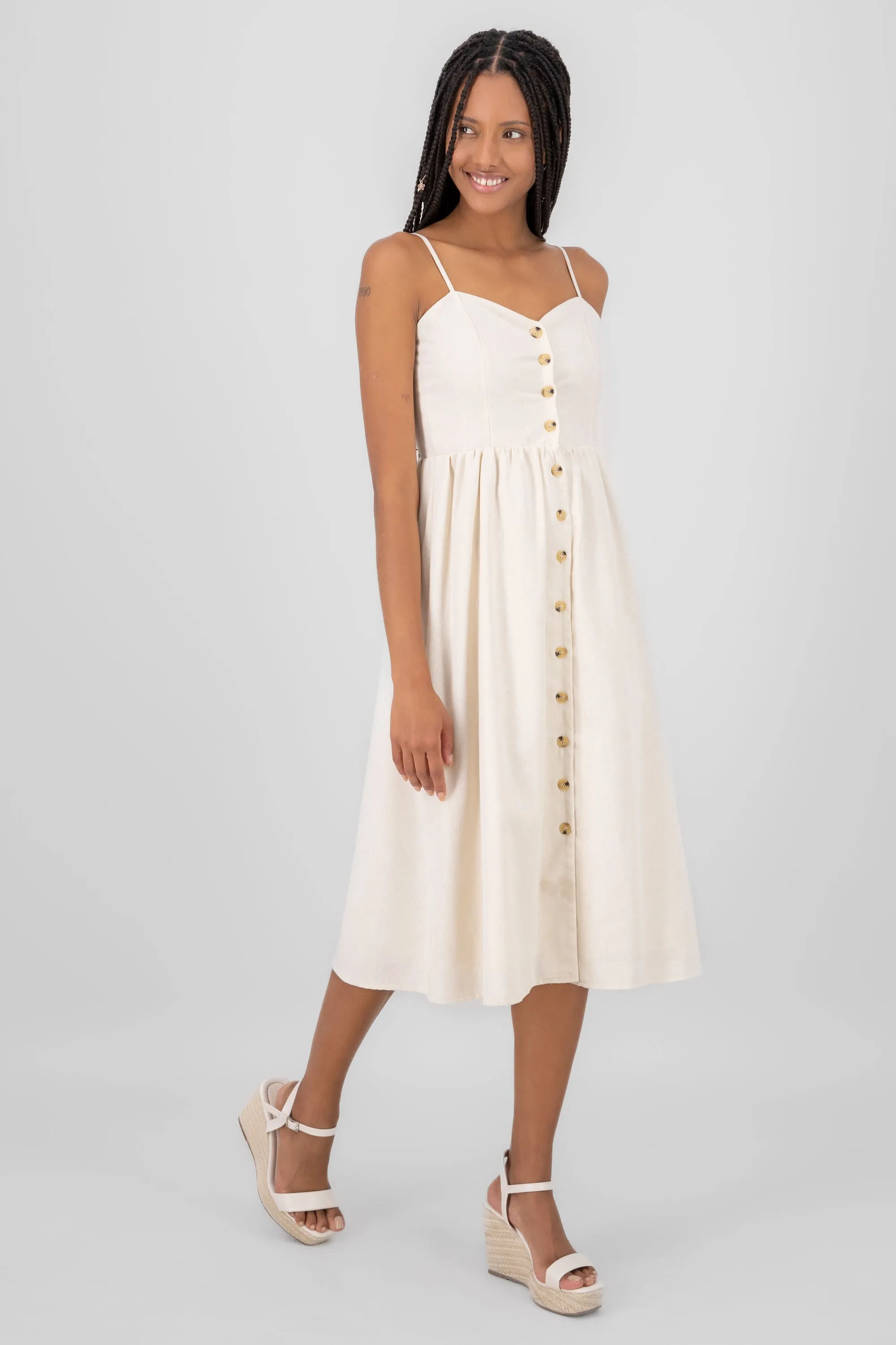 Vestido midi lino con botones tirante delgado Hyps sold by Shasa