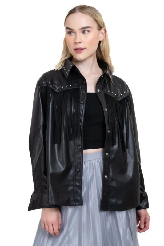 Sobrecamisa efecto piel flecos studs sold by Shasa