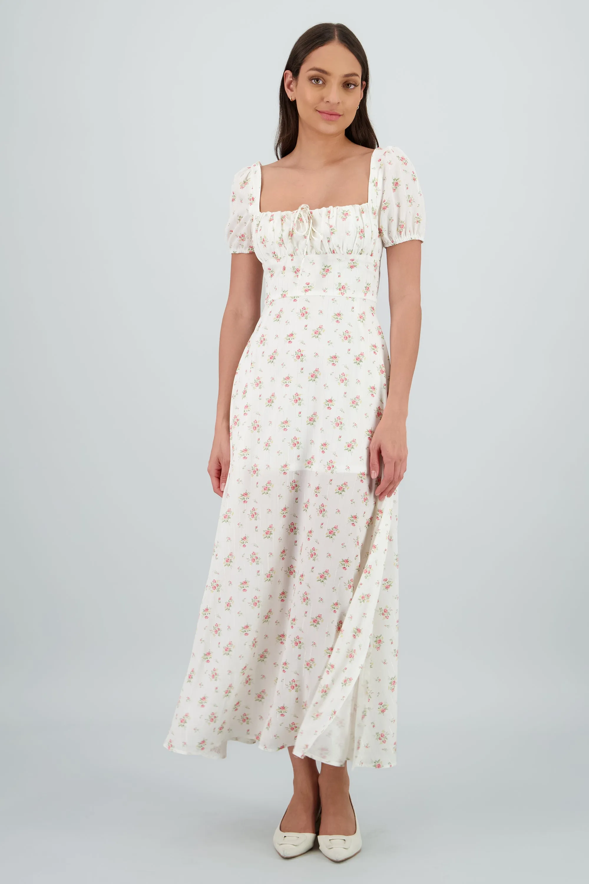 Vestido midi lurex y flores sold by Shasa