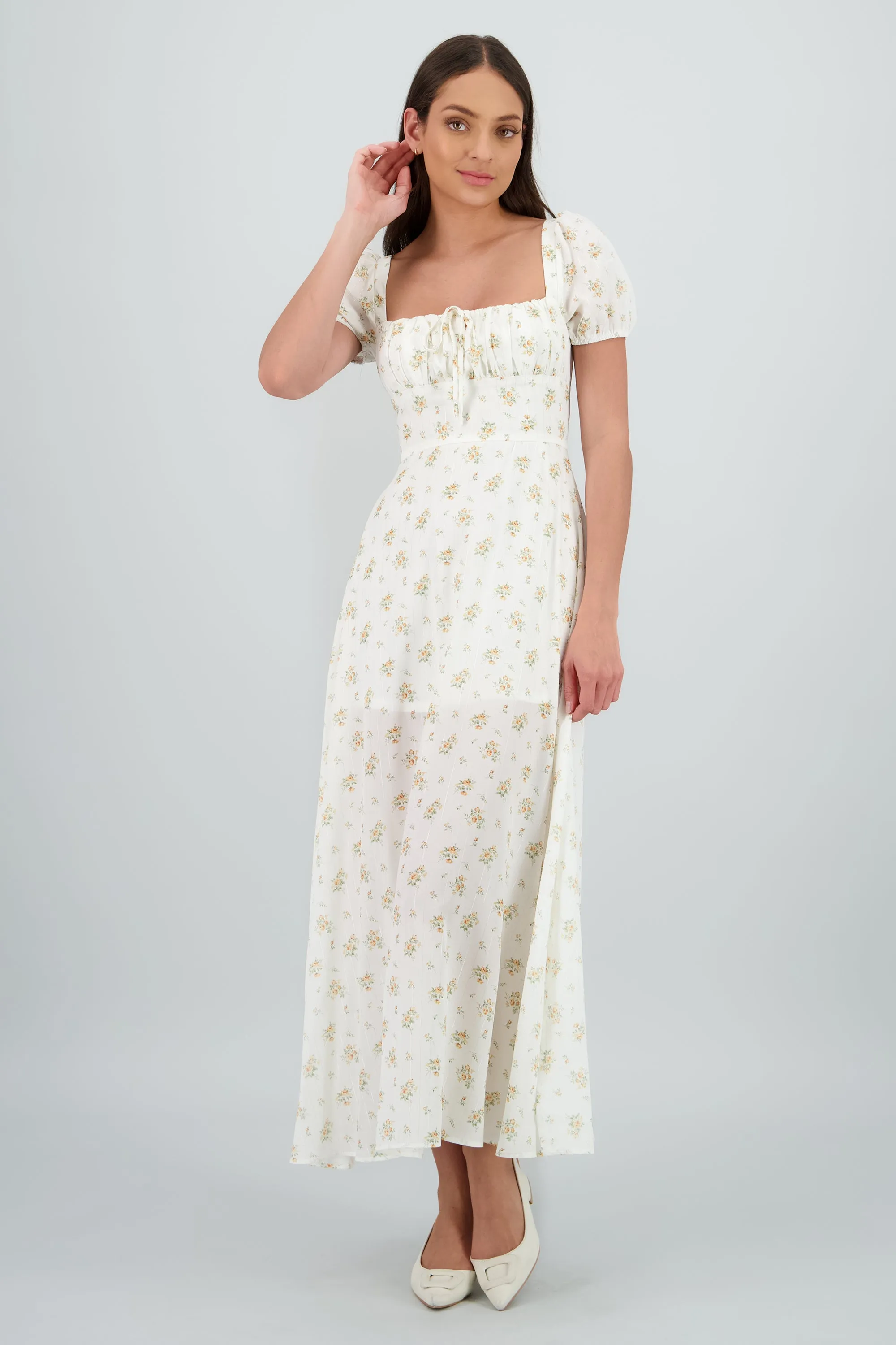 Vestido midi lurex y flores sold by Shasa