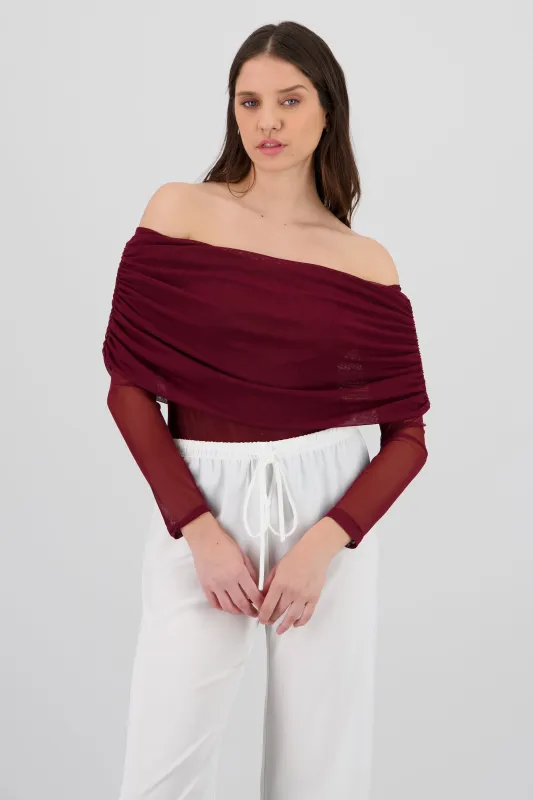 Mesh Off Shoulder Top sold by Shasa