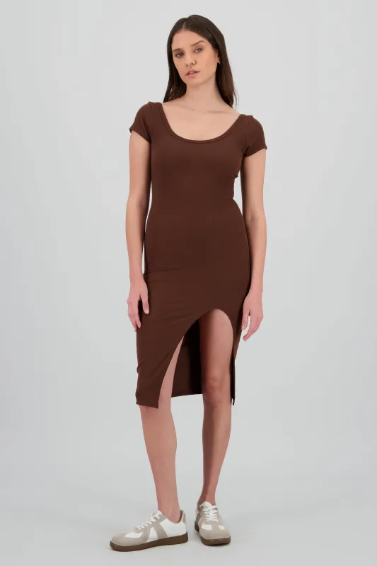 Vestido midi manga corta rib sold by Shasa