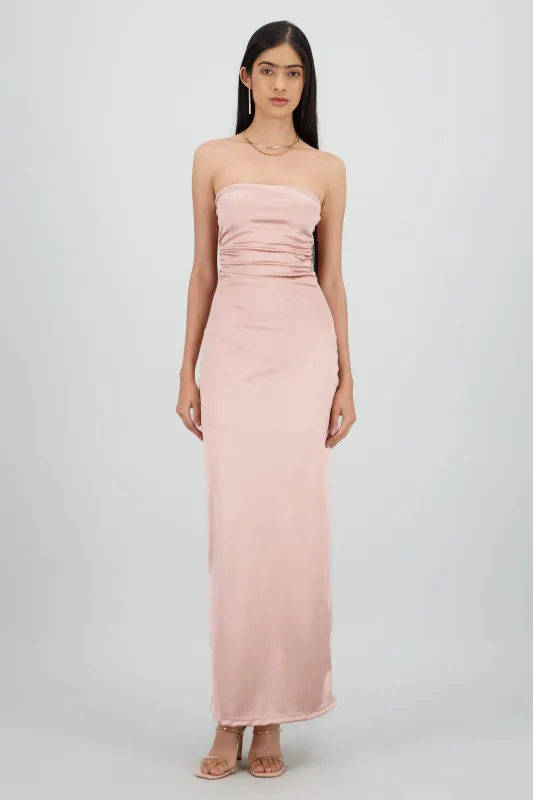 Vestido maxi satin strapless drapeado sold by Shasa