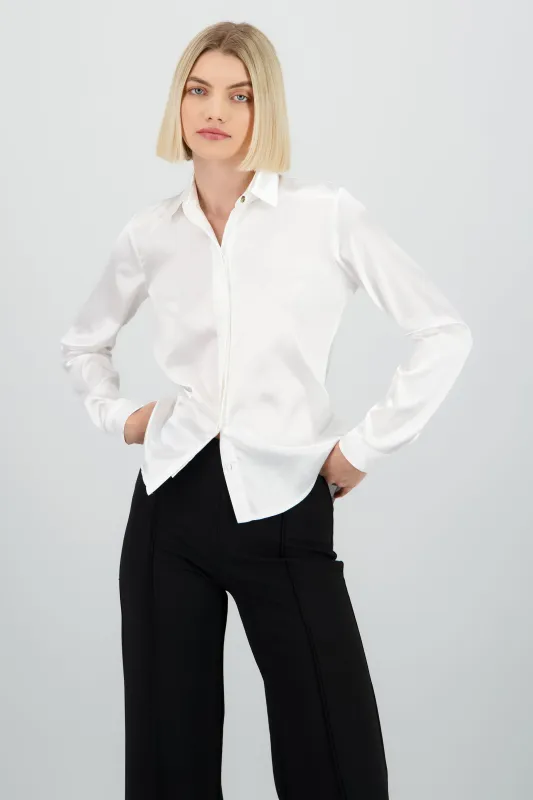 Camisa manga larga cuello detalle satinado sold by Shasa
