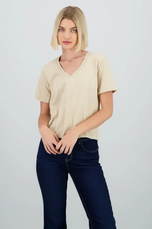 Playera cuello v manga corta lisa sold by Shasa