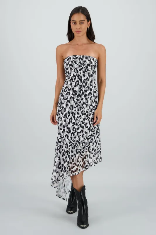 Vestido midi strapless detalle encaje sold by Shasa