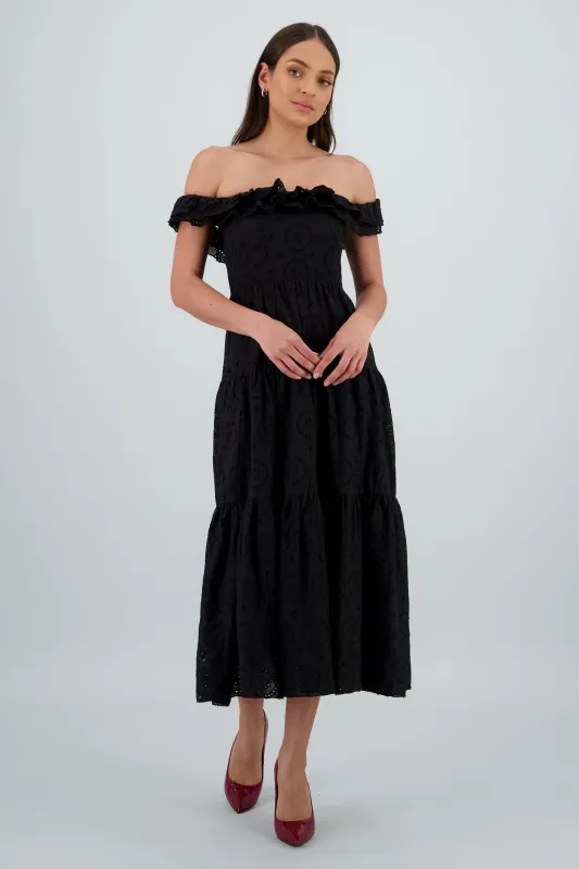 Vestido maxi strapless bordado sold by Shasa