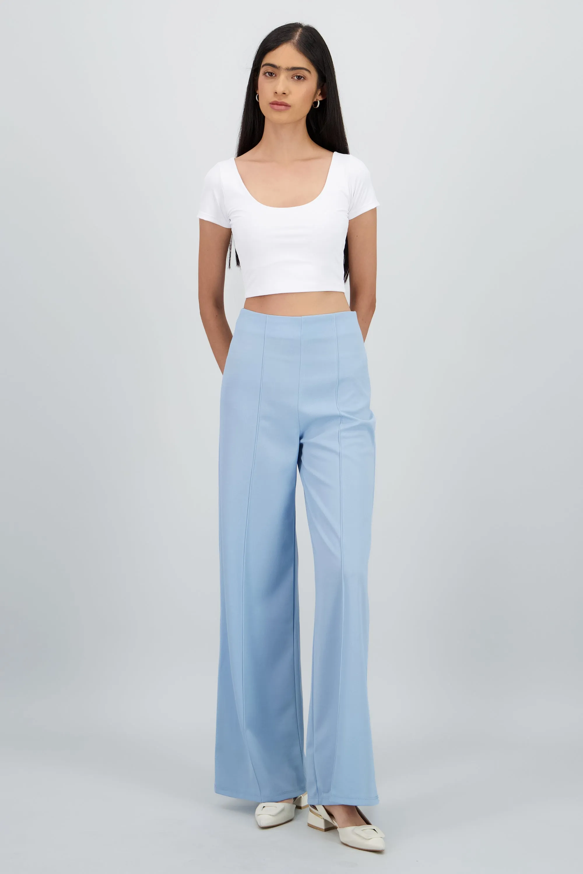 Pantalón Wide Leg Cintura Alta Costuras sold by Shasa