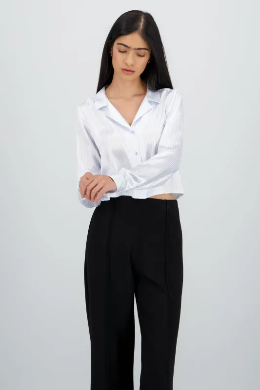 Camisa crop manga larga satinada sold by Shasa