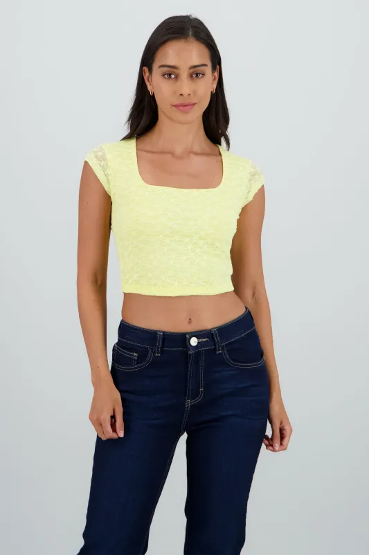 Top manga corta cuello cuadrado encaje sold by Shasa