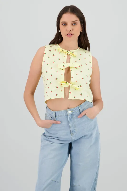 Blusa sin manga detalle lazos cerezas sold by Shasa