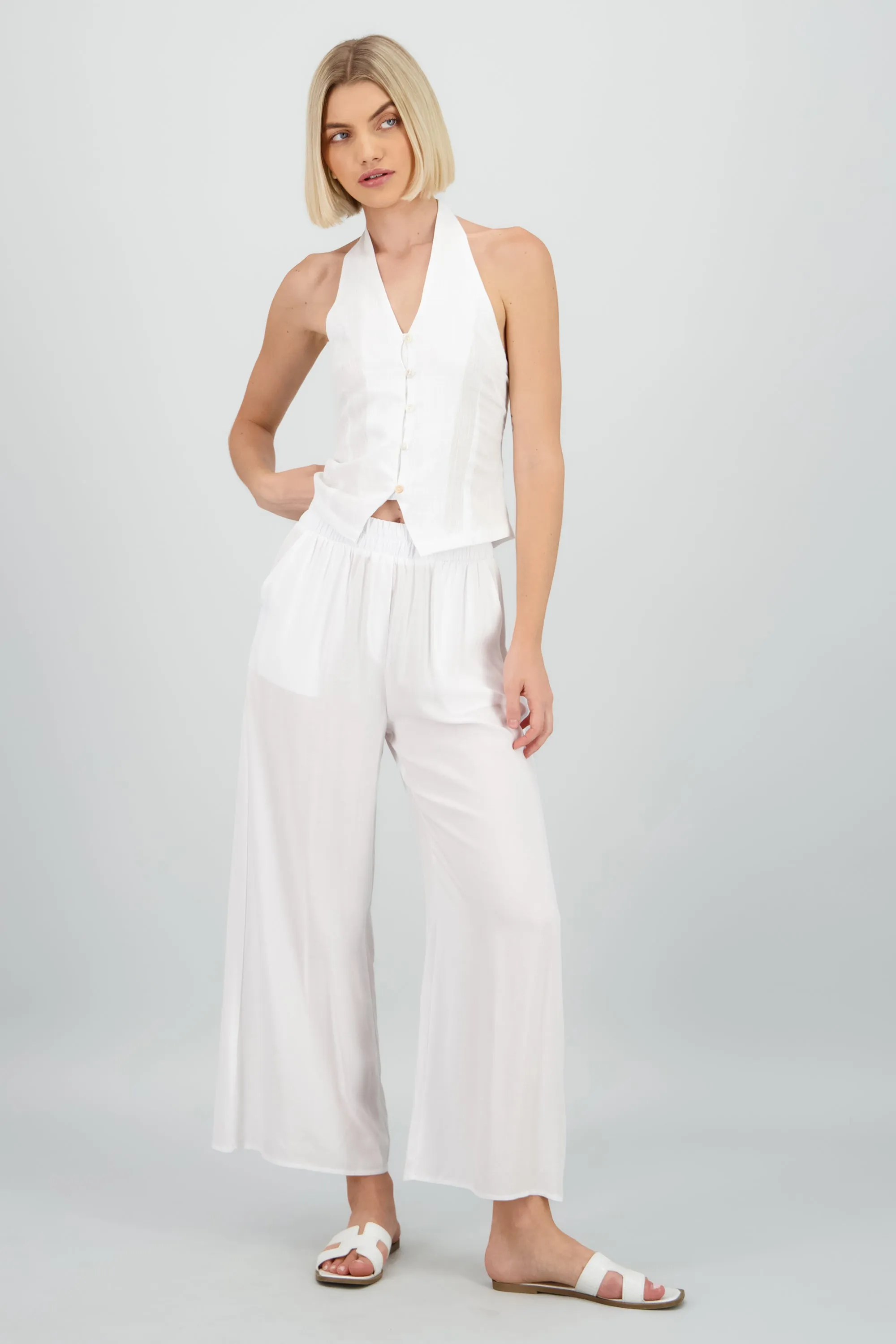 Pantalón Wide Leg Cintura Alta Fruncida sold by Shasa