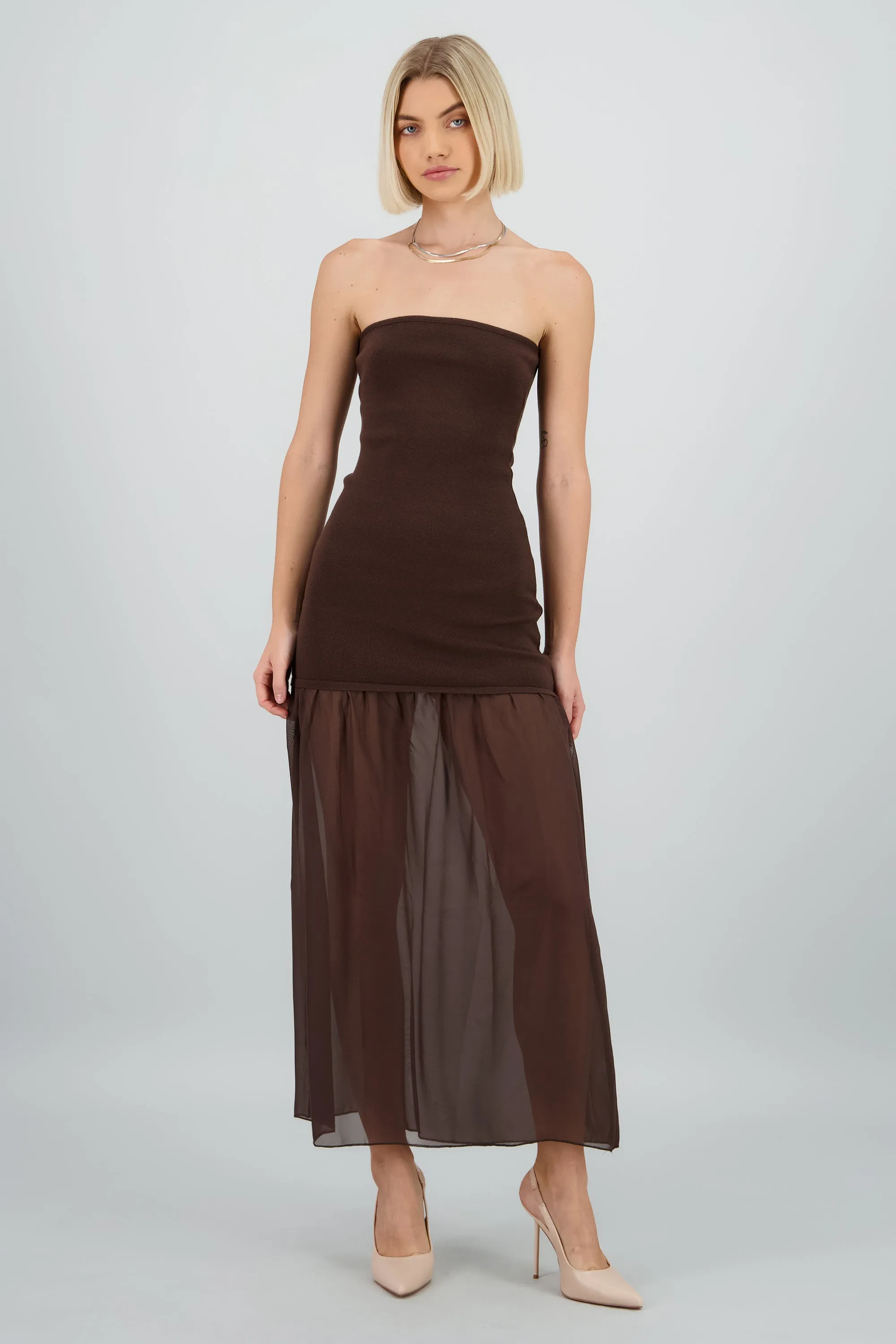 Vestido midi strapless detalle tela sold by Shasa