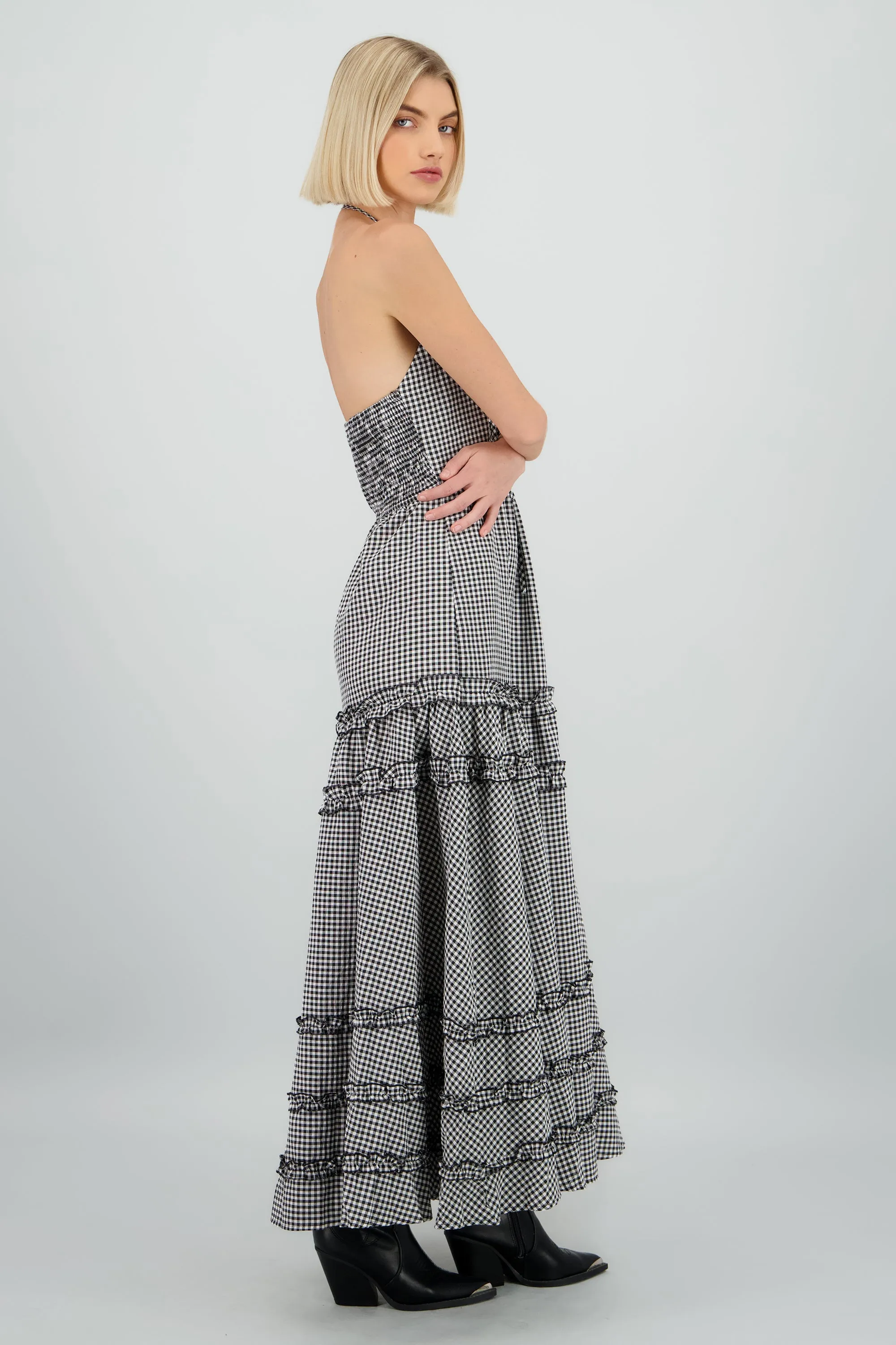 Maxi vestido escote halter cuadros sold by Shasa product image thumbnail 3