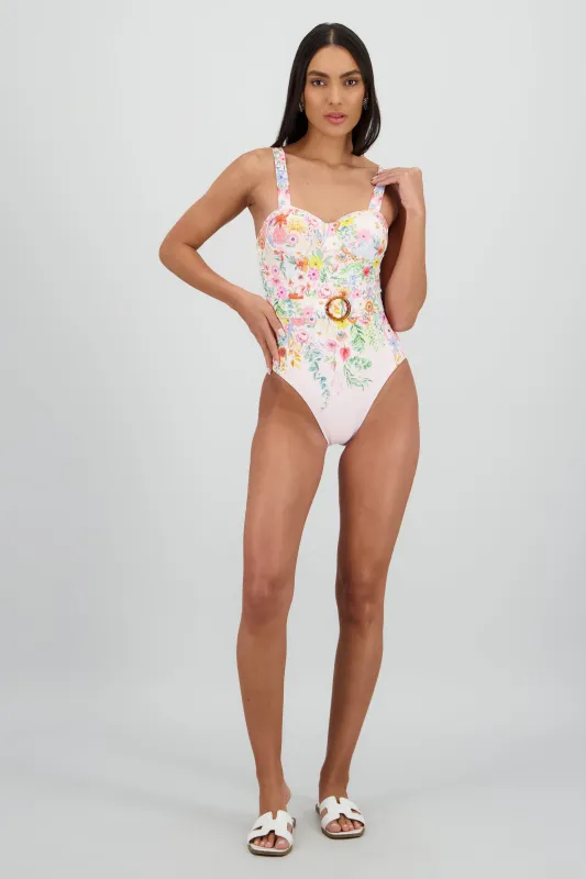 Traje de baño estampado flores cinturon sold by Shasa