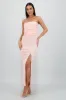 Vestido midi strapless drapeado abertura sold by Shasa