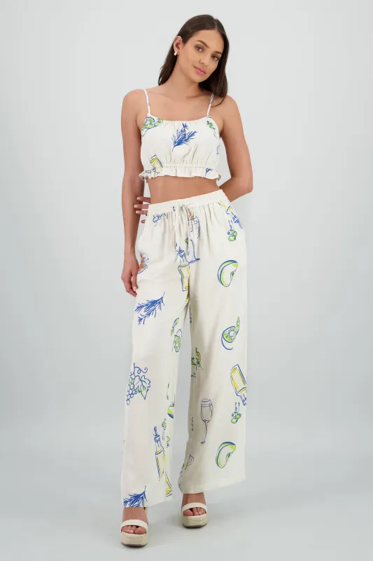 Pantalon amplio estampado lino sold by Shasa