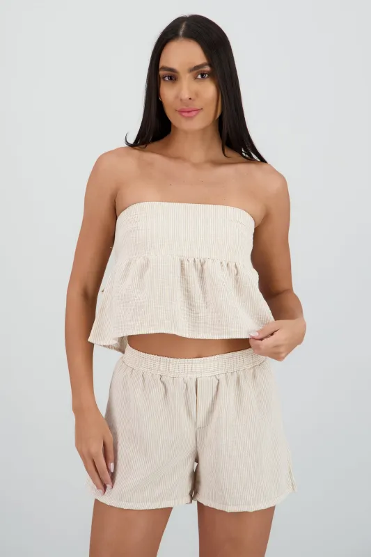 Blusa strapples detalle moño rayas sold by Shasa