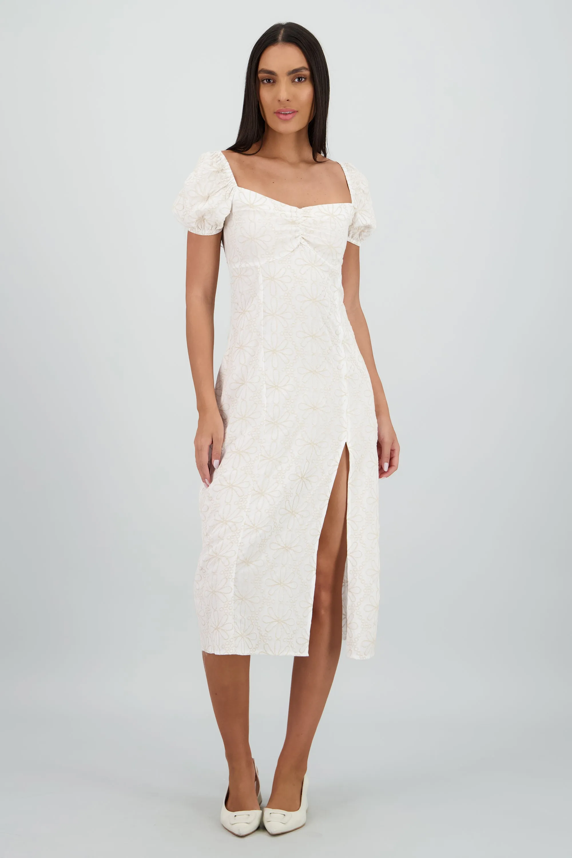 Vestido midi manga abullonada frunces sold by Shasa