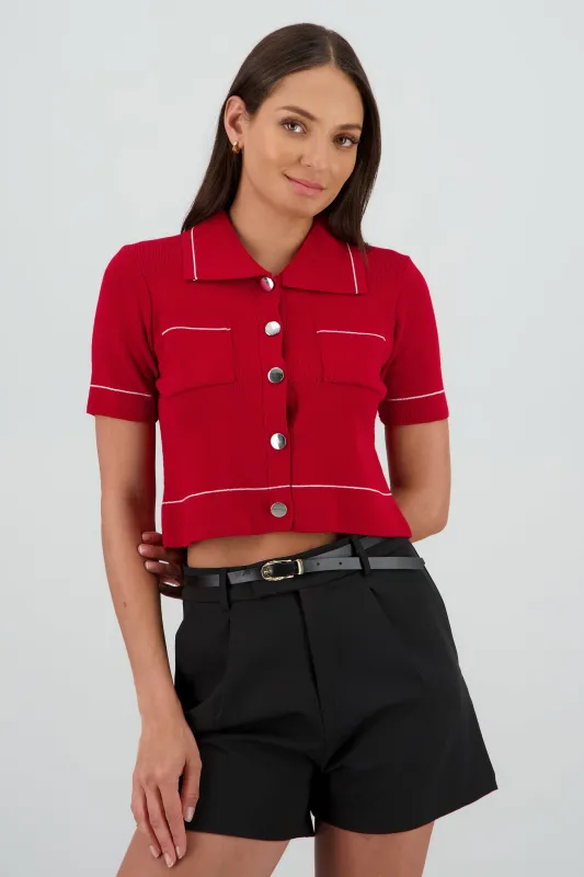 Top manga corta cuello camisero detalle linea sold by Shasa