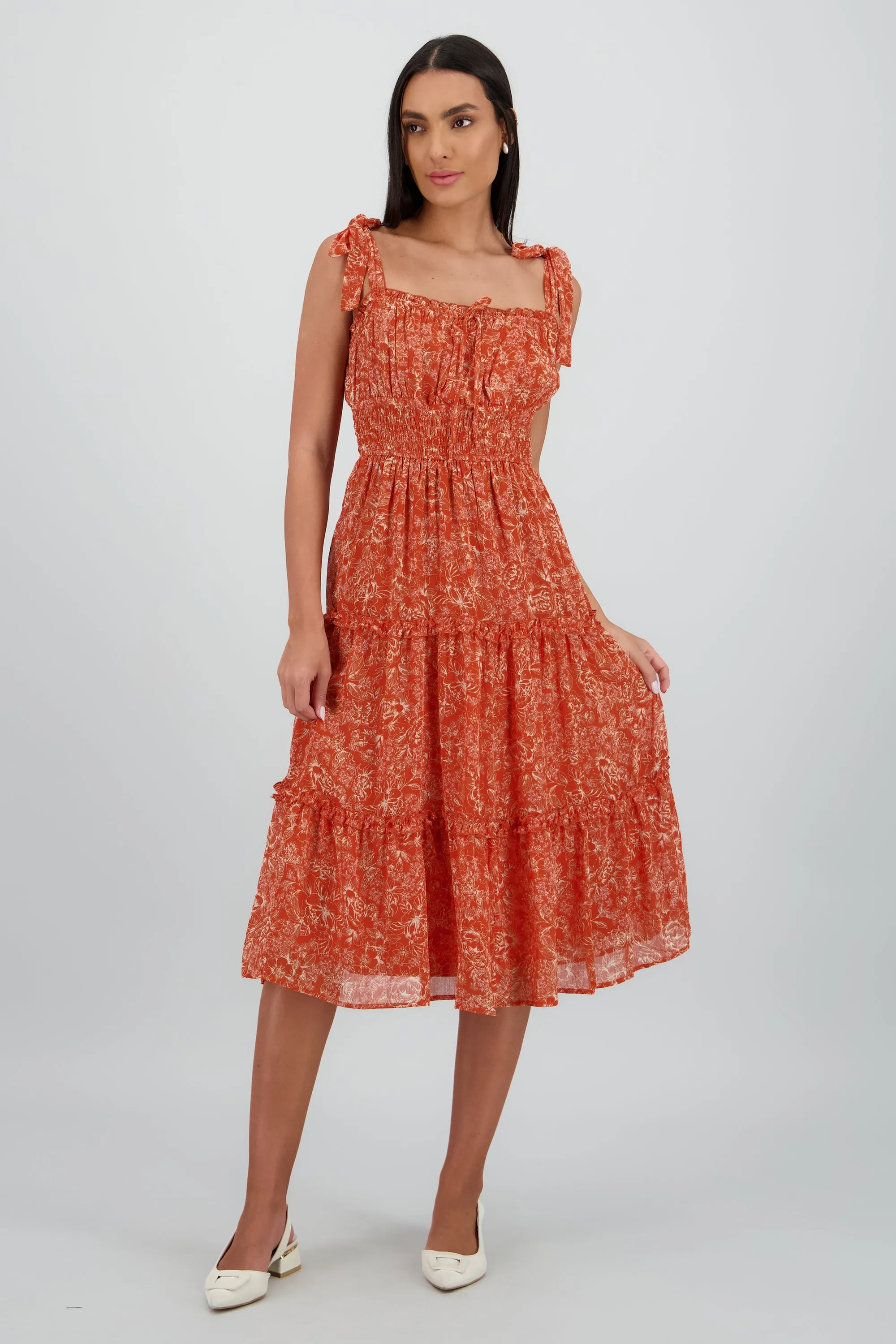 Vestido midi flores tropicales sold by Shasa