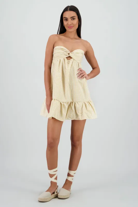 Vestido strapless nudo estampado gingham sold by Shasa