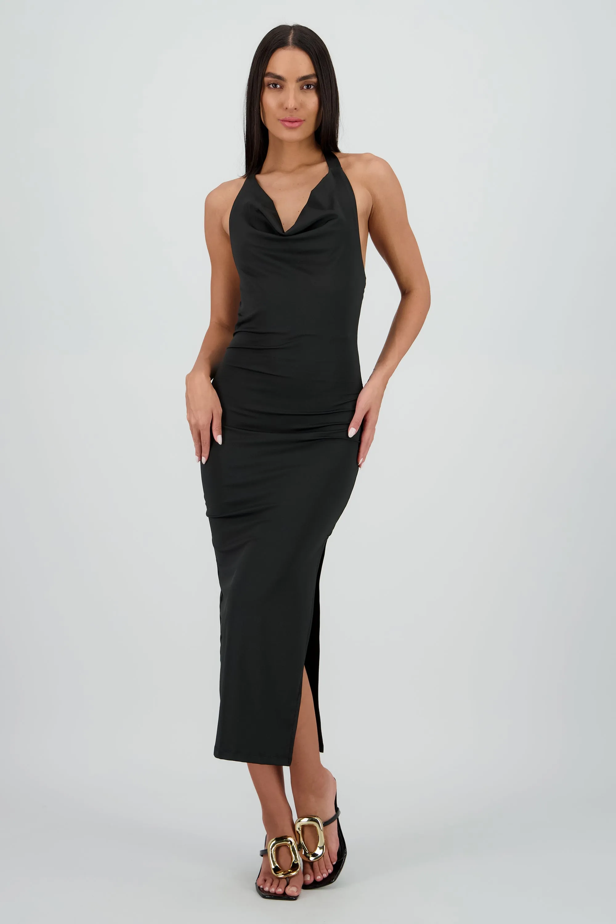 Vestido halter escote cascada maxi sold by Shasa