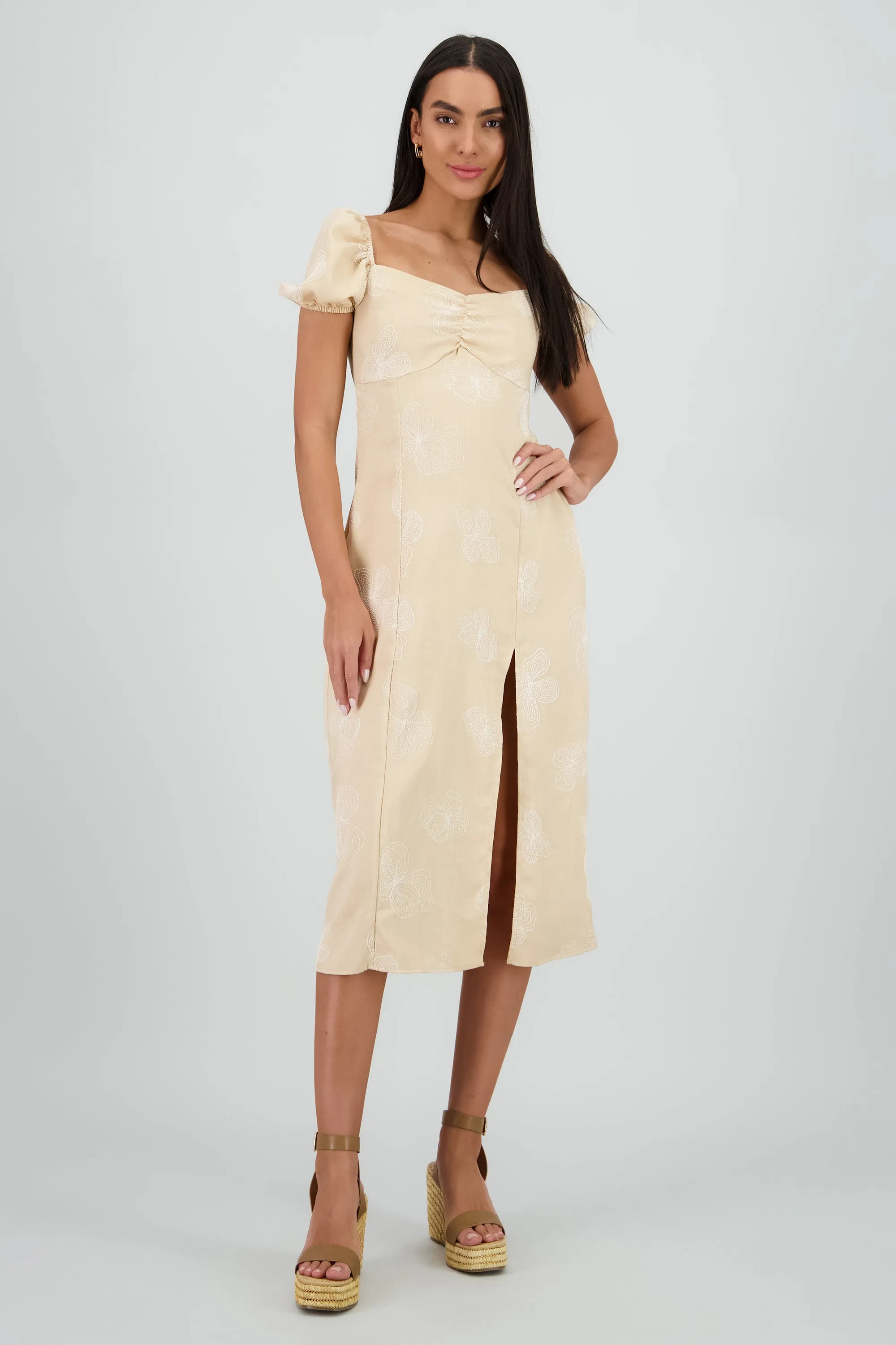 Vestido midi manga abullonada frunces sold by Shasa