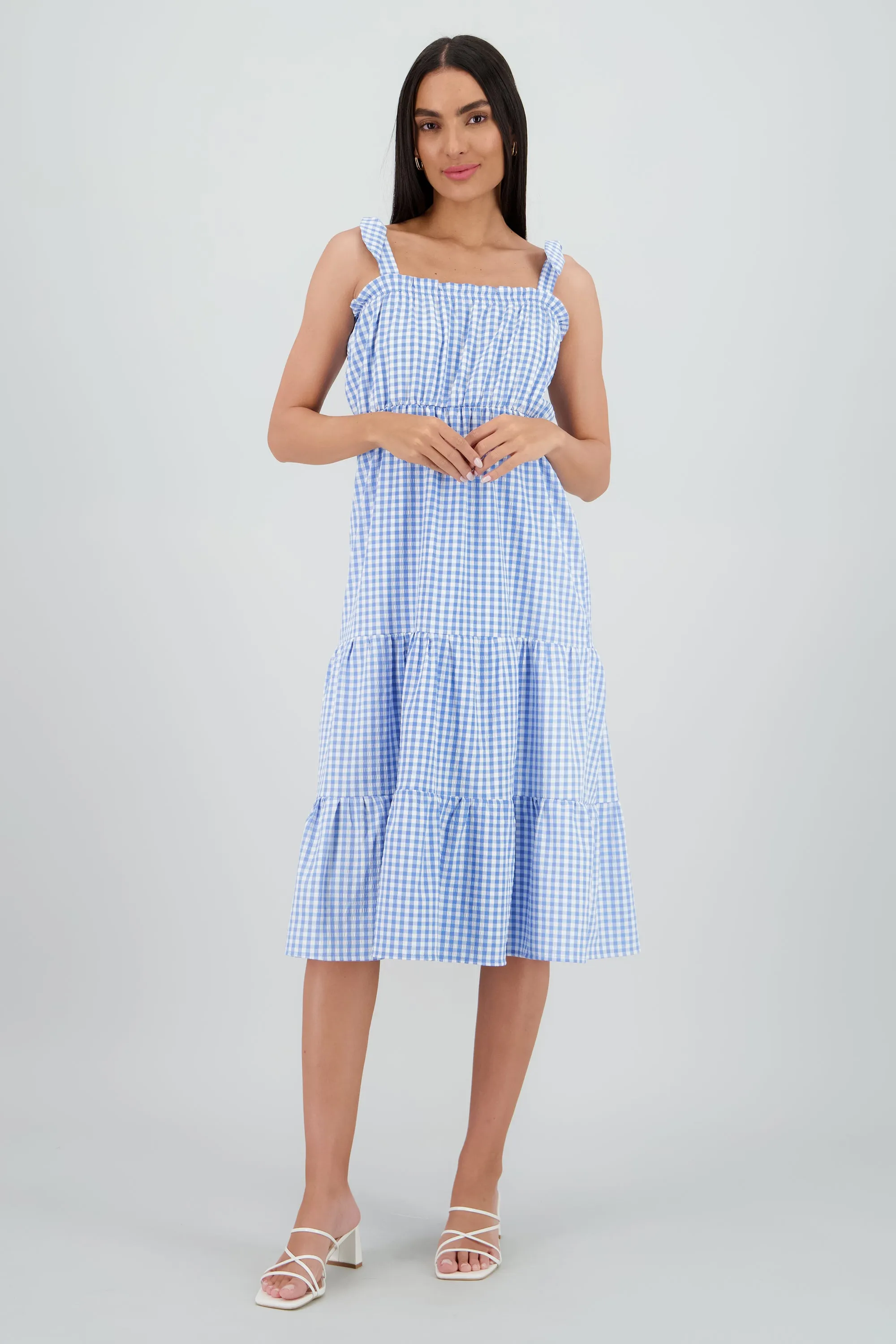 Vestido tirantes midi olanes detalle textura sold by Shasa